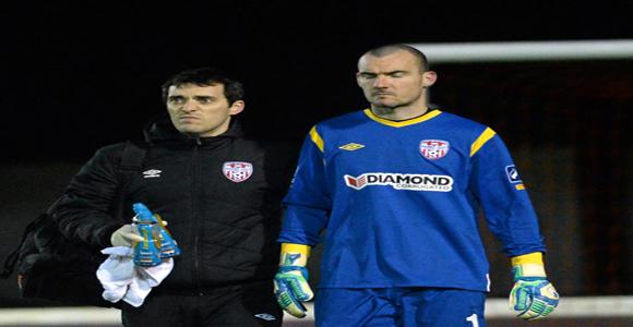Ger Doherty leaving the pitch after receiving a head injury during the St Patrick's Athletic v Derry City game